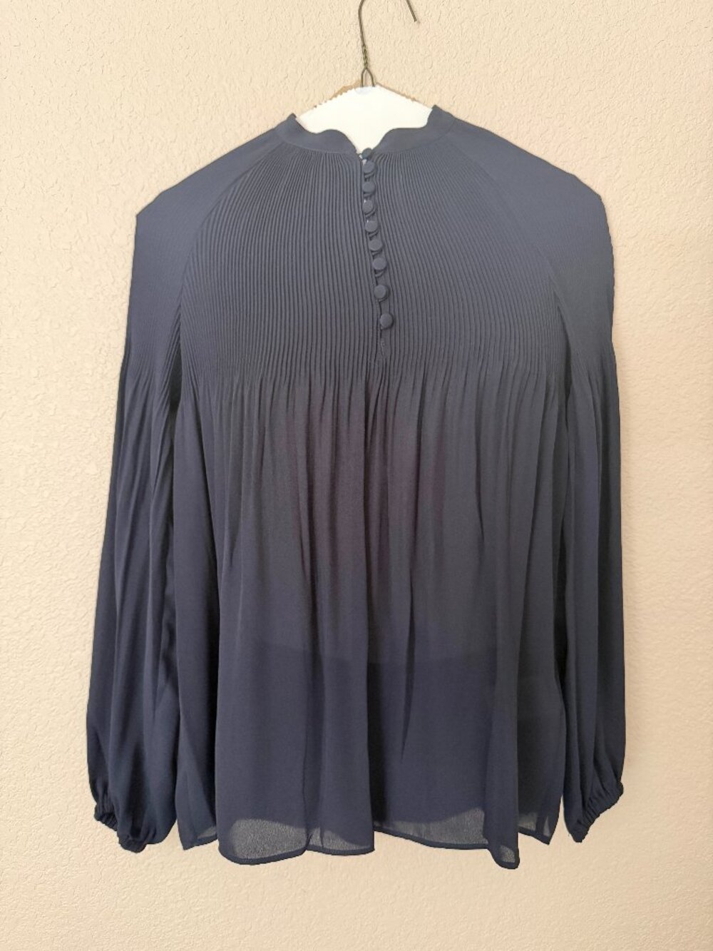NWT Lauren Ralph Lauren Navy Pleated Sheer Blouse Petite XS PXS